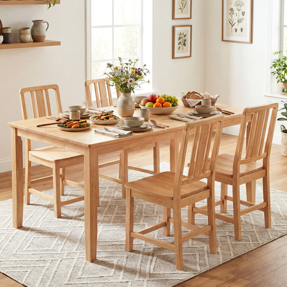Natural rubber wood dining chairs set of 4 with ergonomic hollowed backrests, perfect for comfortable dining.
