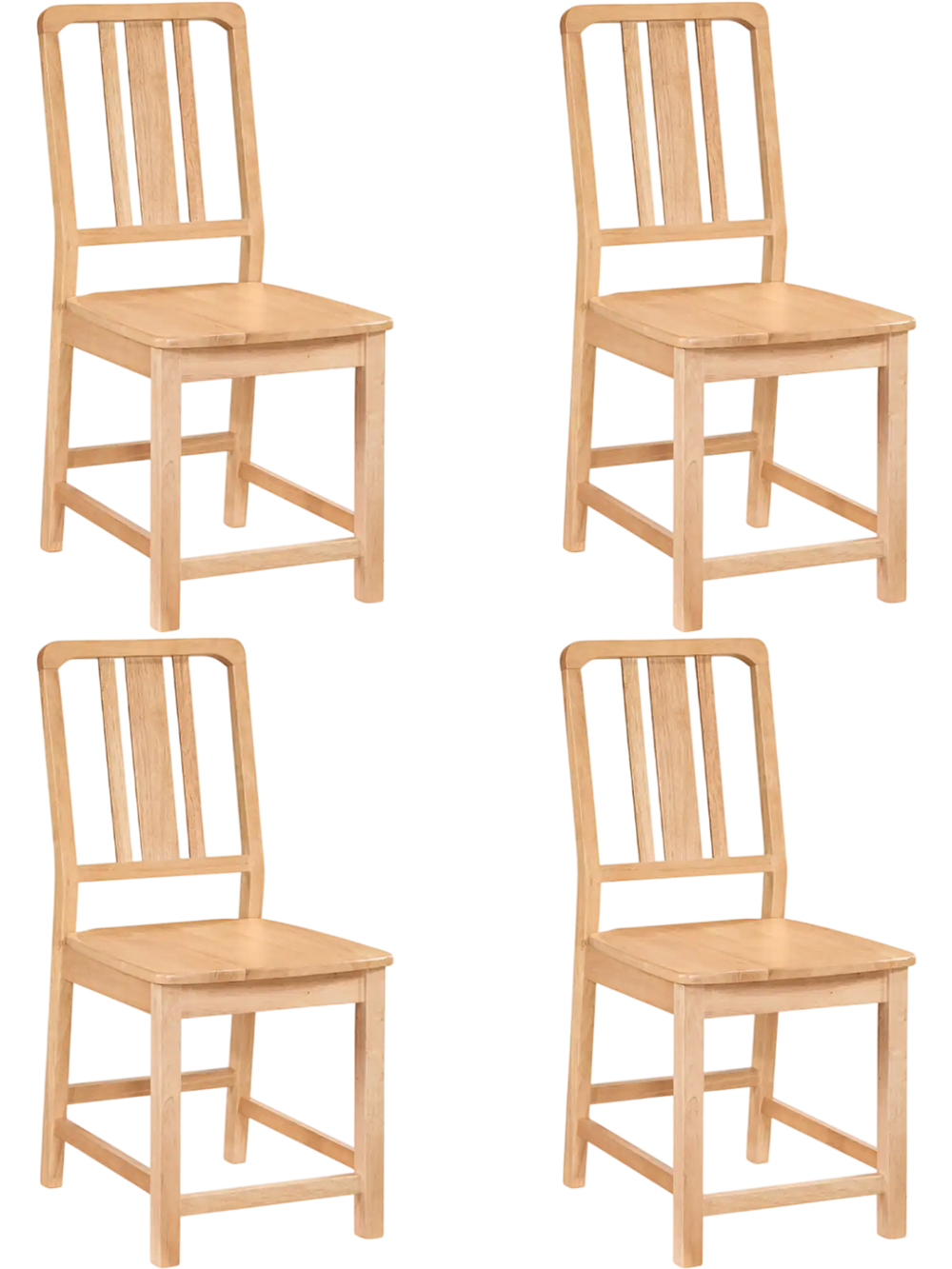 Set of 4 natural rubber wood dining chairs with ergonomic hollowed backrest for comfort and stability.