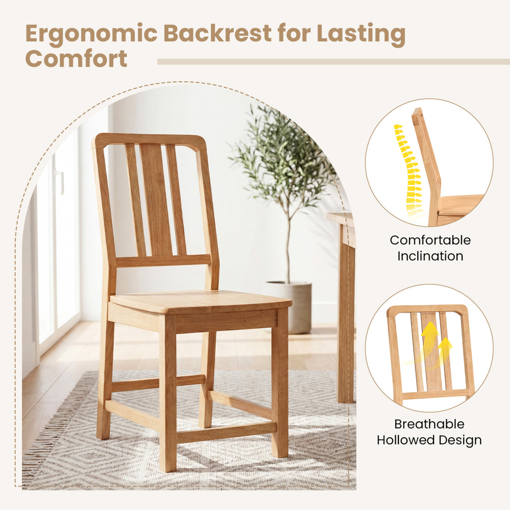 Rubber wood dining chair with ergonomic hollowed backrest, offering lasting comfort and a natural finish for dining.