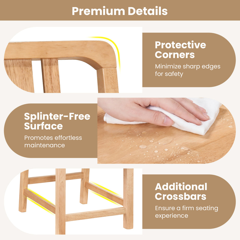 Detail of Rubber Wood Dining Chair highlighting splinter-free surface and protective corners for safety and easy.