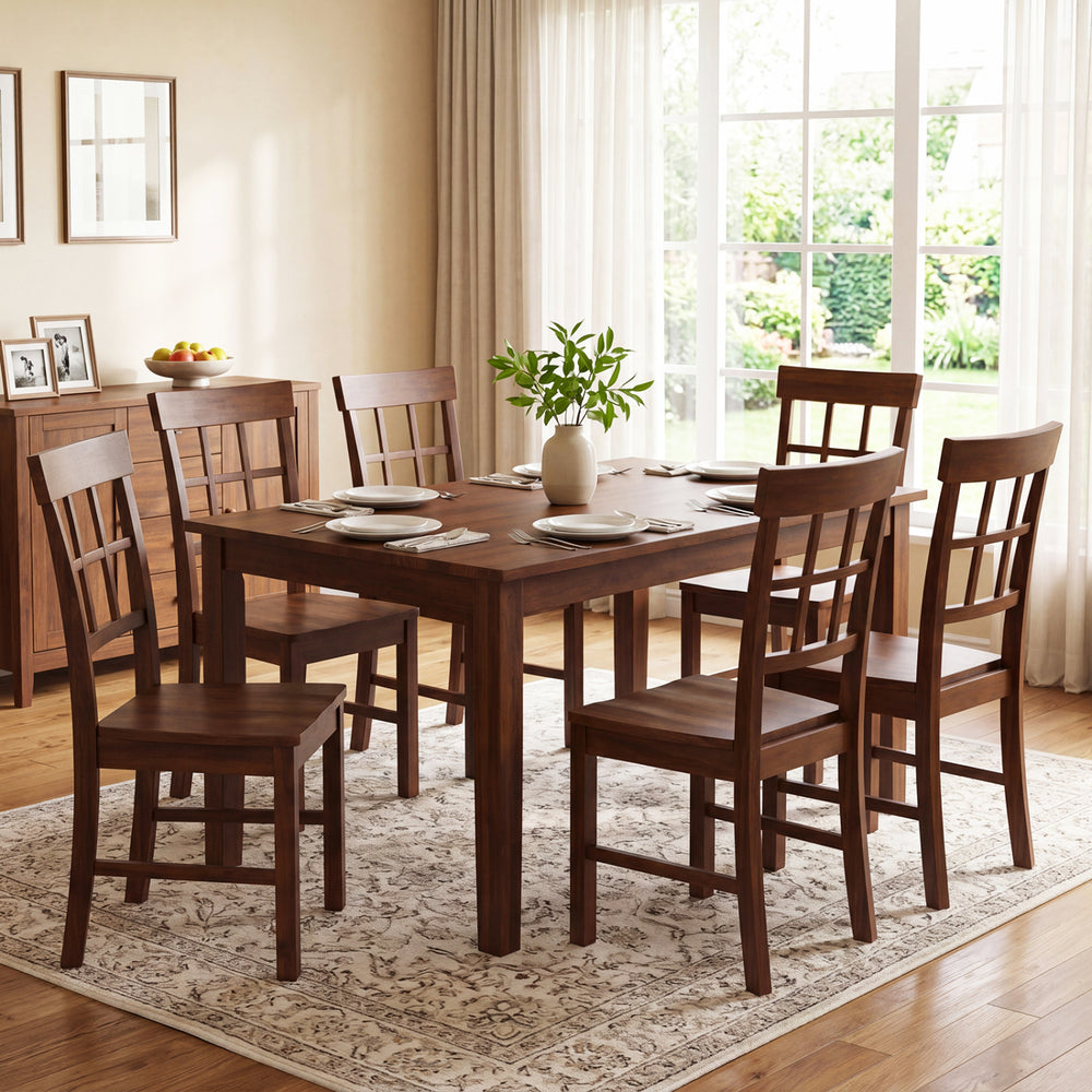 Brown rubber wood dining chairs set of 2 with high backrests, perfect for enhancing your dining space.