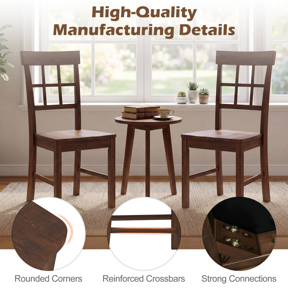 Rubber wood dining chairs set of 2 with high backrests, featuring rounded corners and strong connections for durability.