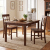 Brown rubber wood dining chairs set of 4 with high backrests, arranged around a dining table in a cozy kitchen setting.