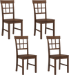 Set of 4 brown rubber wood dining chairs with high backrests, featuring a classic grid design for stylish seating.