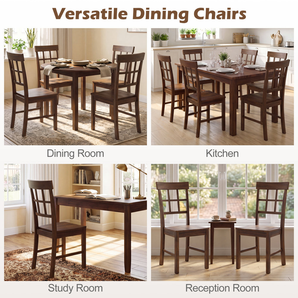 Set of 4 brown rubber wood dining chairs with high backrests, ideal for dining room, kitchen, study, or reception areas.