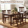 Rubber wood dining chairs set of 2 with high slat backrests in brown, perfect for rustic dining room aesthetics.