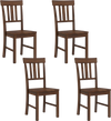 Set of 4 brown rubber wood dining chairs with high slat backrests, perfect for dining rooms or kitchen spaces.