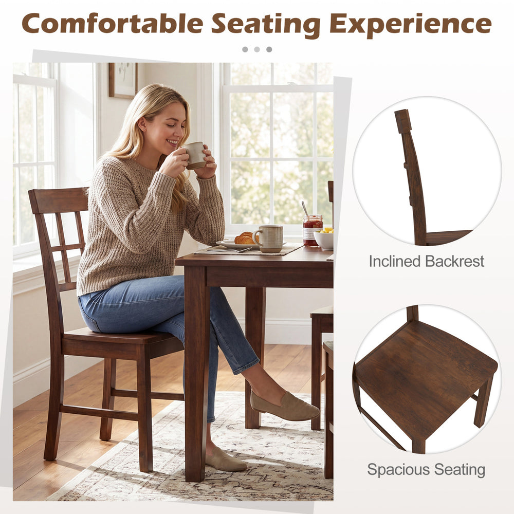 Brown rubber wood dining chair with inclined backrest, offering spacious seating and rustic aesthetics for dining or.
