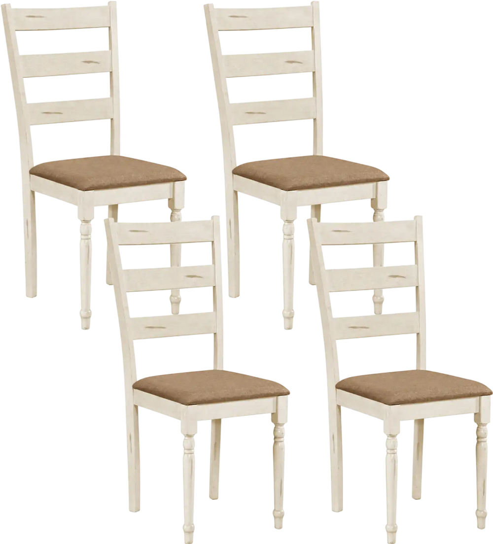 Set of four dining chairs with supportive padded linen seats and slatted backrests, ideal for enhancing any dining space.