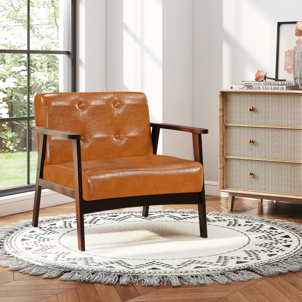 Rubber Wood Frame Accent Chair with Armrest for Living Room-Walnut - Gallery View 1 of 9