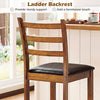 Ladder back bar stool with walnut finish and black upholstered seat, ideal for kitchen islands and home bars.