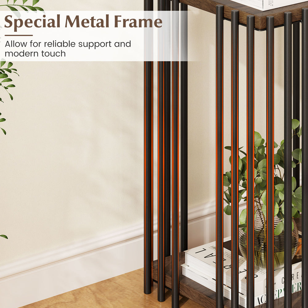 Rubber wood side table with a special metal frame, featuring 2-layer storage shelves for living room or bedroom use.