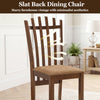 Brown rubber wood slat back dining chair with cushioned seat, perfect for farmhouse vintage and minimalist aesthetics.