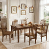 Brown rubber wood slat back dining chairs set of 4 features cushioned seats and ergonomic design for comfortable dining.