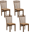 Set of 4 brown rubber wood slat back dining chairs with cushioned seats for comfortable family meals and space-saving design.