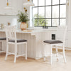 White rubber wooden bar stools set of 2 with ergonomic back and comfortable linen cushion for kitchen islands.