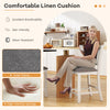 Rubber wooden bar stool with ergonomic back and comfortable linen cushion, ideal for kitchen islands and cafes.