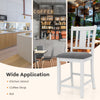 White rubber wooden bar stool with ergonomic back and linen cushion, ideal for kitchen islands and cafes.