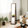 Standing lockable jewelry storage organizer with full-length mirror in brown, featuring 30 hooks and 5 shelves for.