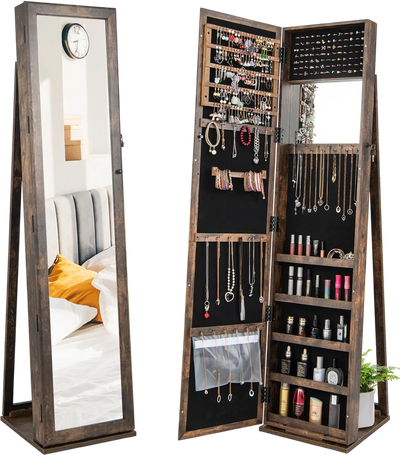 Costway Lockable Standing Jewelry Armoire Full-Length Mirror 86975421 New