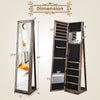 Standing lockable jewelry storage organizer with full-length mirror, brown, featuring 30 hooks and 5 shelves for.