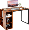 Rustic brown computer desk with spacious top and 5 side shelves, featuring a sturdy metal frame for versatile office.