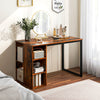 Rustic brown computer desk with 5 side shelves and metal frame, ideal for home office or writing space.