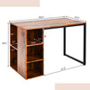 Computer desk in rustic brown with metal frame, featuring 5 side shelves for ample storage and a spacious workspace.