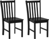 Set of 2 black rustic dining chairs with slat backrest, crafted from durable rubber wood for kitchen or dining room use.
