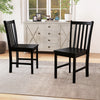Set of 2 black wooden dining chairs with slat backrest, perfect for kitchen or dining room decor and comfort.