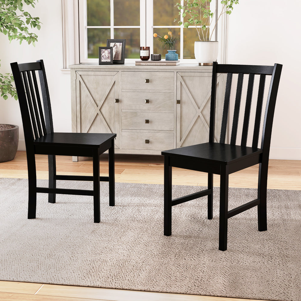 Rustic Dining Chairs Set of 2 Wooden Kitchen Chairs with Slat Tilt Backrest-black - Gallery View 1 of 8