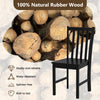 Black rustic dining chair with slat backrest, made of durable rubber wood, perfect for kitchen or dining room use.