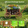 Rustic rolling flower pot stand with wheels, made of fir wood, featuring a drainage hole for healthy plant growth.