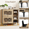 Rustic shoe cabinet with flip-up see-through doors, adjustable shelves, and 5-leg support for entryway organization.