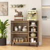 Rustic shoe cabinet with flip-up see-through doors, adjustable shelves, and open storage for living room or entryway.