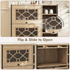 Rustic shoe cabinet with flip-up see-through doors, adjustable shelves, and exquisite pattern for entryway organization.