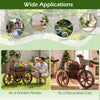 Rustic wood tricycle planter with wheels, crafted from fir wood, ideal for flowers and herbs in outdoor settings.