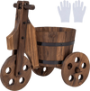 Rustic wood tricycle planter barrel in coffee color, perfect for flowers or herbs, featuring a drainage hole and stable.