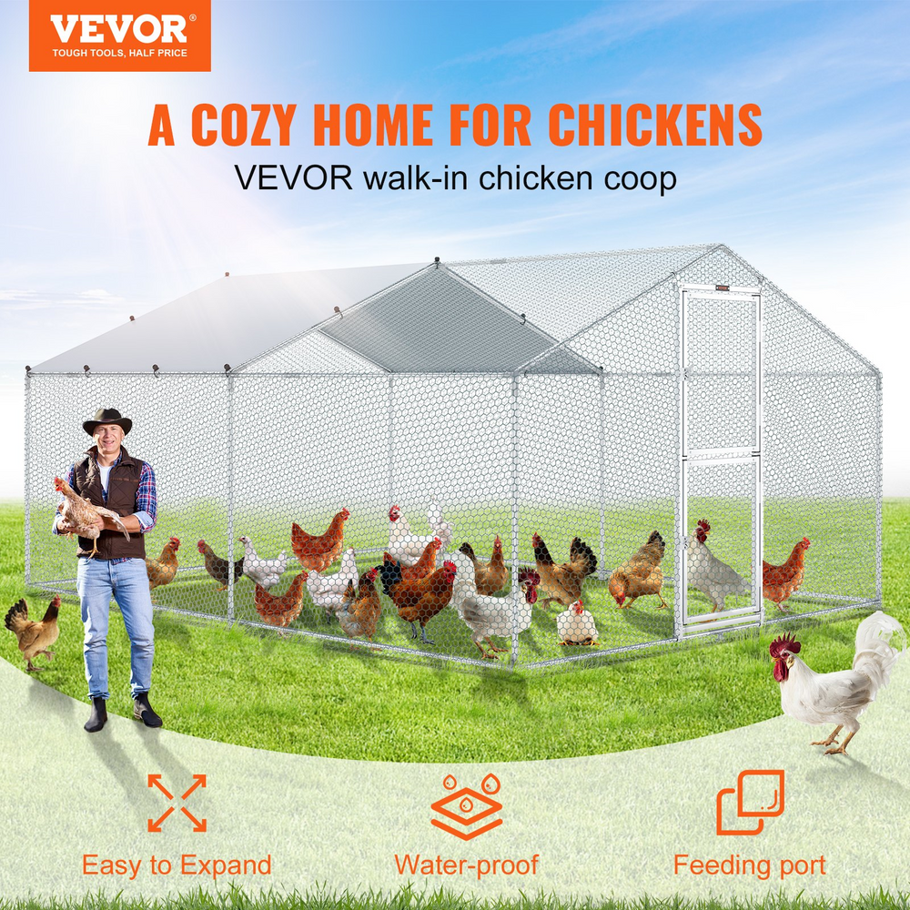 Vevor Metal Chicken Coop 13.1' x 9.8' x 6.4' Spire Walk In Run Waterproof Cover New