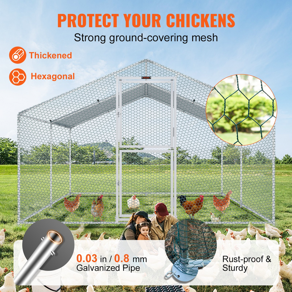 Vevor Metal Chicken Coop 13.1' x 9.8' x 6.4' Spire Walk In Run Waterproof Cover New