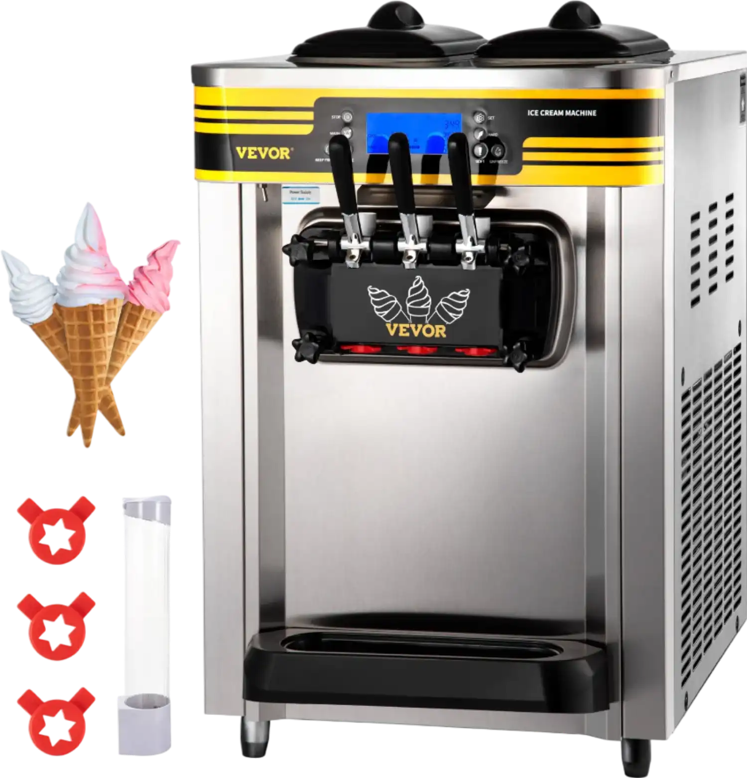 Vevor Commercial Soft Serve Ice Cream Machine 6.3–7.9 Gal/H 2350W 2 x 1.6 Gal Hoppers New