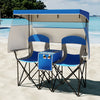 Double Beach Chair with Adjustable Canopy and 3 -Side Shading Curtains-Navy - Gallery View 1 of 10