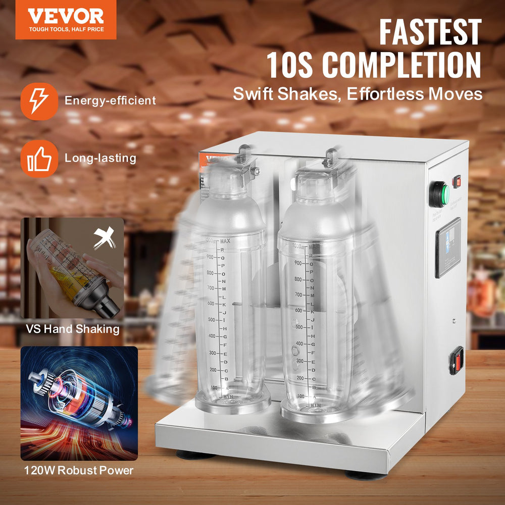 Vevor Milkshake Maker Machine 1 Qt 120W Commercial Double Head Shaker with 360° Shake 0-180s New