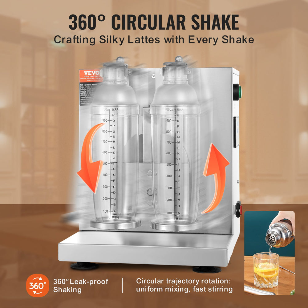 Vevor Milkshake Maker Machine 1 Qt 120W Commercial Double Head Shaker with 360° Shake 0-180s New