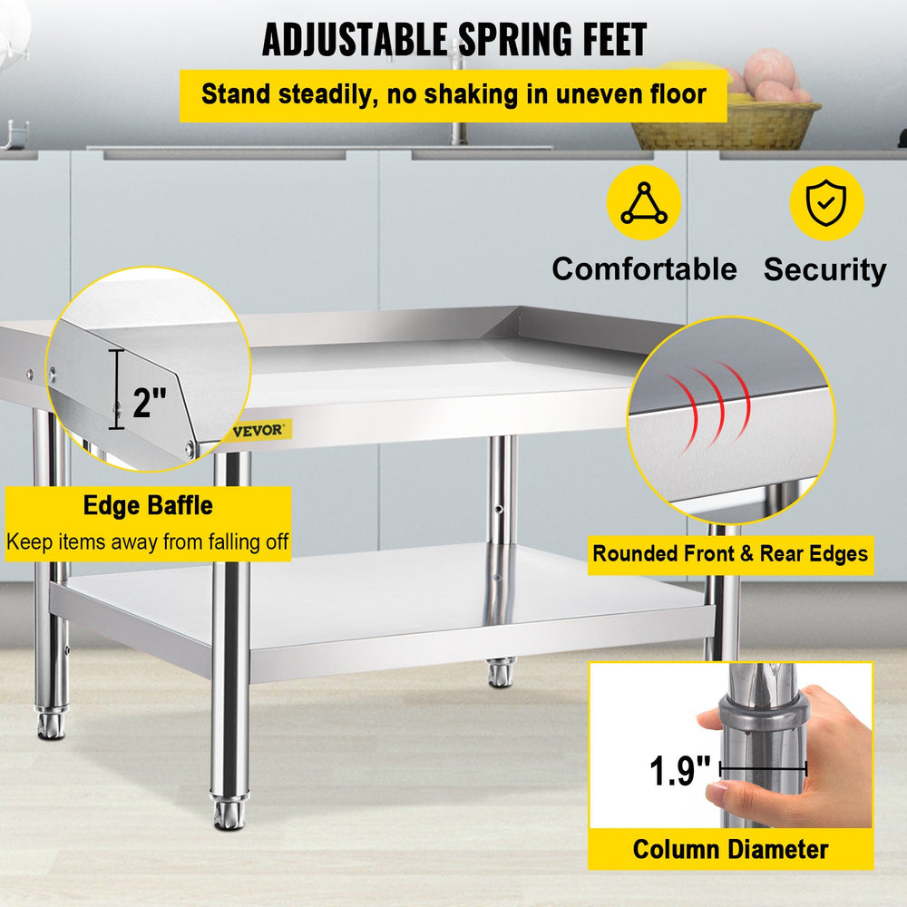 Vevor Equipment Grill Stand 60" x 30" x 24" Stainless Steel 1000 lbs. Capacity with Adjustable Undershelf New