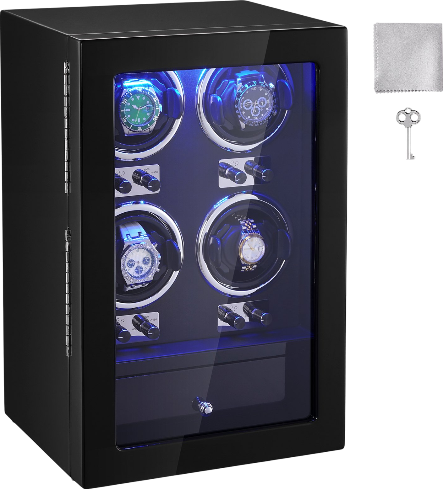 Vevor Watch Winder for 4 Automatic Watches with Ultra-Quiet Mabuchi Motors LED Light and Locking Case New