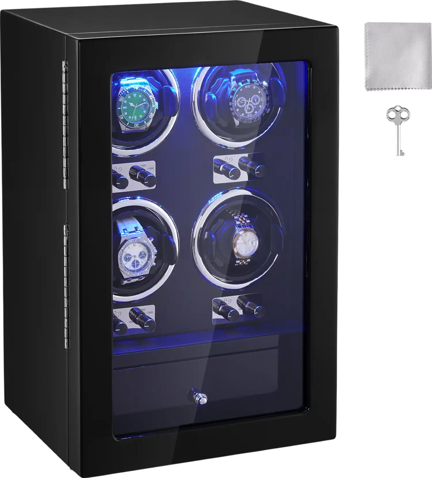 Vevor Watch Winder for 4 Automatic Watches with Ultra-Quiet Mabuchi Motors LED Light and Locking Case New