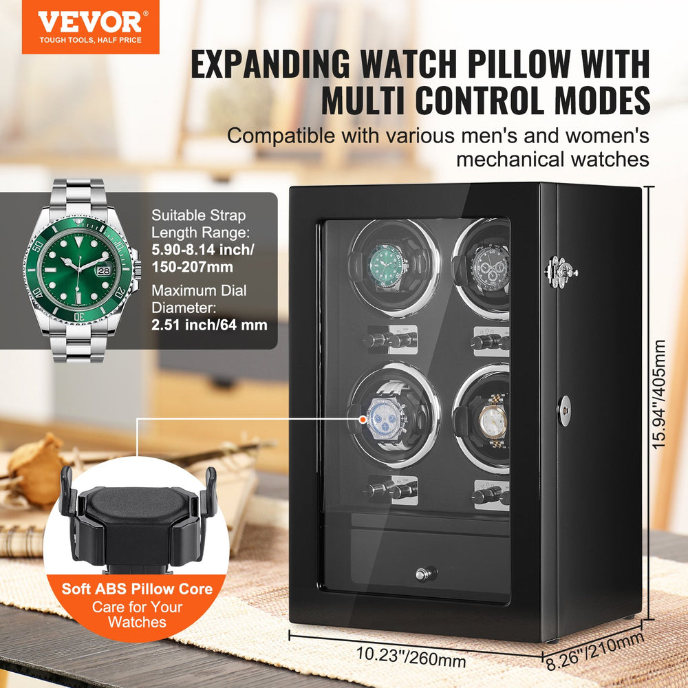 Vevor Watch Winder for 4 Automatic Watches with Ultra-Quiet Mabuchi Motors LED Light and Locking Case New
