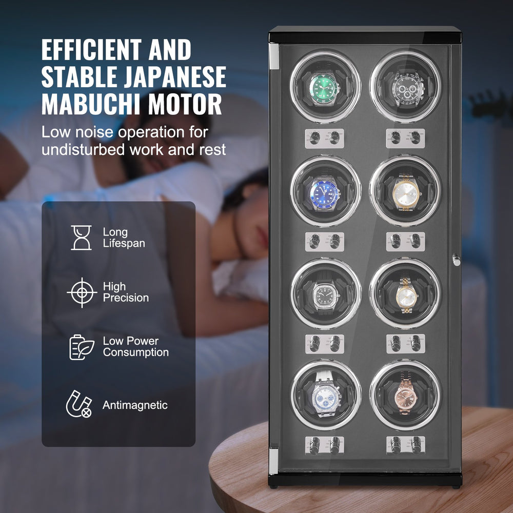 Vevor Watch Winder for 8 Automatic Watches with Ultra-Quiet Mabuchi Motors LED Light and and Dual Power New