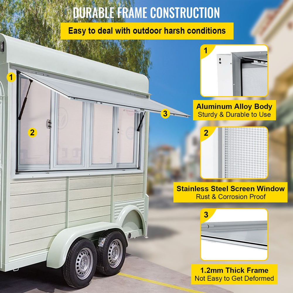 Vevor Concession Window 53" x 33" Aluminum Alloy Food Truck Service Window with 4 Sliding Screen Windows New